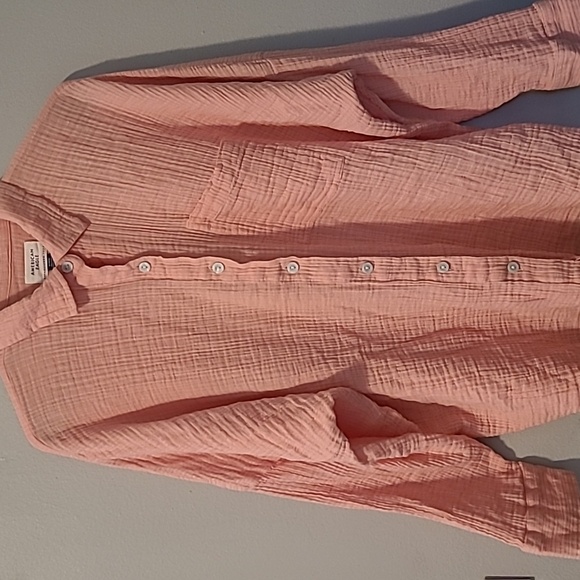 American Eagle Cotton Gauzy Peach Button-up Long Sleeve Oversized Shirt Wmns M - Picture 5 of 13